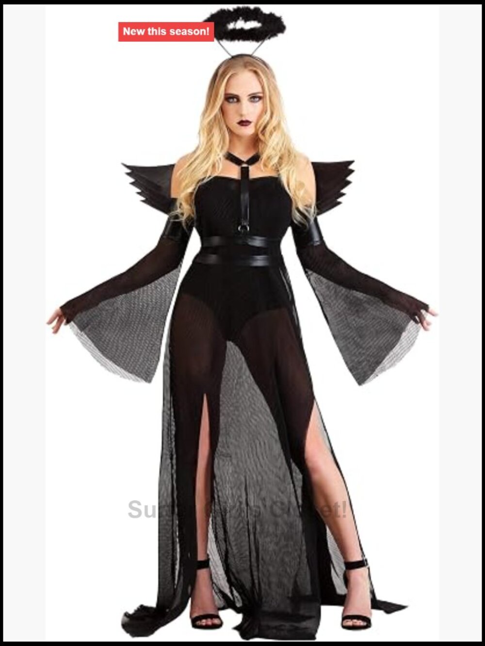 Fallen Angel Costume Gothic Dark Angel Dress Wings Halo Cosplay